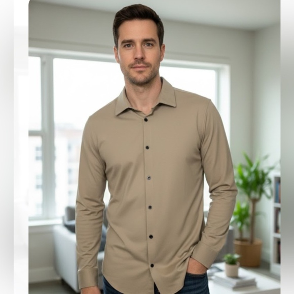 Kenneth Cole Men's Taupe Button Down Shirt. SIZE XL